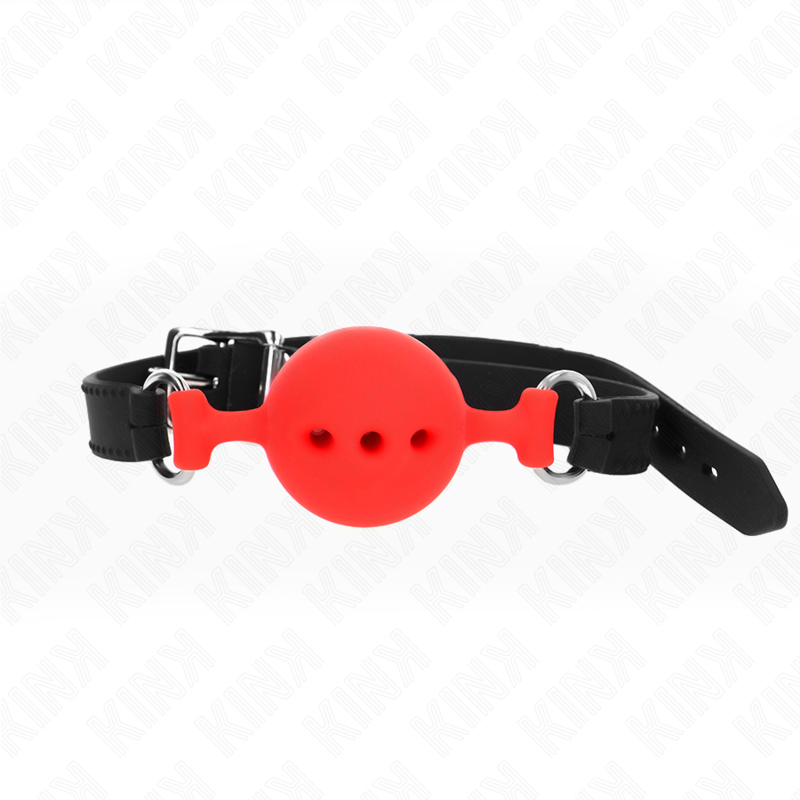KINK - BAVAGLIO IN SILICONE INTERO 55 x 2 CM CON SFERA DA 4,5 CM MISURA M ROSSO REGOLABILE 35-51 CM - KINK COLLAR & GAG | Lingerie Harness Boutique