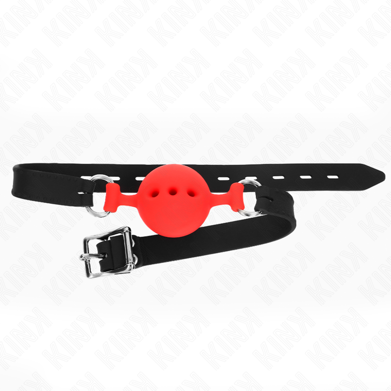 KINK - BAVAGLIO IN SILICONE INTERO 55 x 2 CM CON SFERA DA 4,5 CM MISURA M ROSSO REGOLABILE 35-51 CM - KINK COLLAR & GAG | Lingerie Harness Boutique