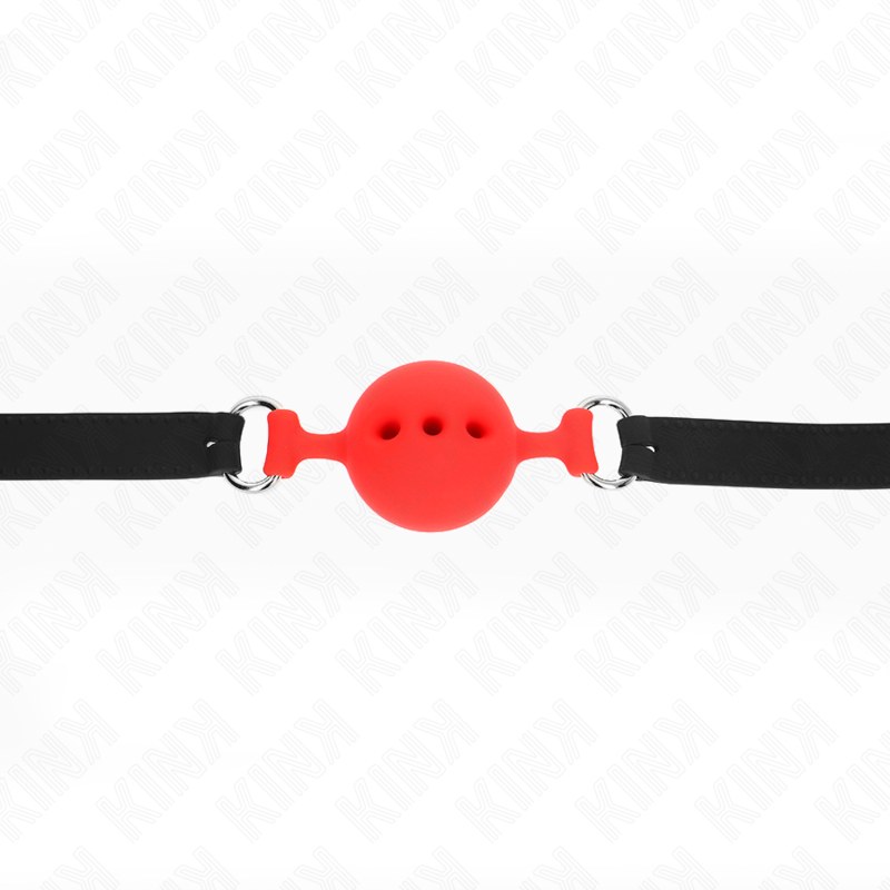 KINK - BAVAGLIO IN SILICONE INTERO 55 x 2 CM CON SFERA DA 4,5 CM MISURA M ROSSO REGOLABILE 35-51 CM - KINK COLLAR & GAG | Lingerie Harness Boutique