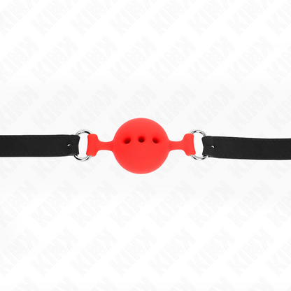 KINK - BAVAGLIO IN SILICONE INTERO 55 x 2 CM CON SFERA DA 4,5 CM MISURA M ROSSO REGOLABILE 35-51 CM - KINK COLLAR & GAG | Lingerie Harness Boutique