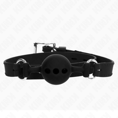 KINK - BAVAGLIO IN SILICONE INTERO 55 x 2 CM CON SFERA DA 4 CM MISURA S NERO REGOLABILE 35-51 CM - Lingerie Harness Boutique | Lingerie Harness Boutique