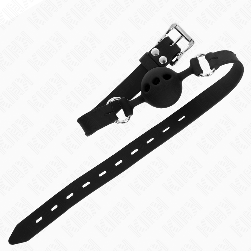 KINK - BAVAGLIO IN SILICONE INTERO 55 x 2 CM CON SFERA DA 4 CM MISURA S NERO REGOLABILE 35-51 CM - KINK COLLAR & GAG | Lingerie Harness Boutique