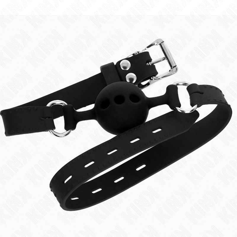 KINK - BAVAGLIO IN SILICONE INTERO 55 x 2 CM CON SFERA DA 4 CM MISURA S NERO REGOLABILE 35-51 CM - Lingerie Harness Boutique | Lingerie Harness Boutique