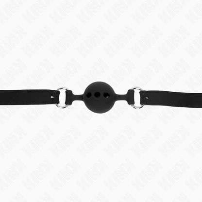 KINK - BAVAGLIO IN SILICONE INTERO 55 x 2 CM CON SFERA DA 4 CM MISURA S NERO REGOLABILE 35-51 CM - KINK COLLAR & GAG | Lingerie Harness Boutique