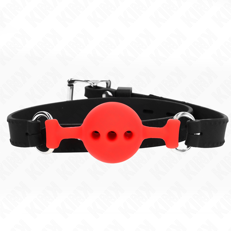 KINK - BAVAGLIO IN SILICONE INTERO 55 x 2 CM CON SFERA DA 4 CM MISURA S ROSSO REGOLABILE 35-51 CM - KINK COLLAR & GAG | Lingerie Harness Boutique