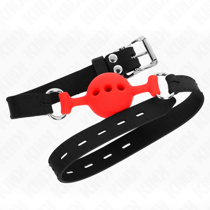 KINK - BAVAGLIO IN SILICONE INTERO 55 x 2 CM CON SFERA DA 4 CM MISURA S ROSSO REGOLABILE 35-51 CM - KINK COLLAR & GAG | Lingerie Harness Boutique
