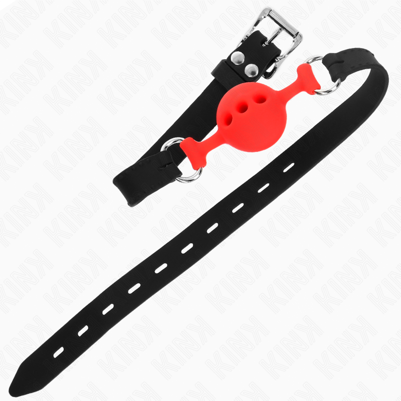 KINK - BAVAGLIO IN SILICONE INTERO 55 x 2 CM CON SFERA DA 4 CM MISURA S ROSSO REGOLABILE 35-51 CM - Lingerie Harness Boutique | Lingerie Harness Boutique