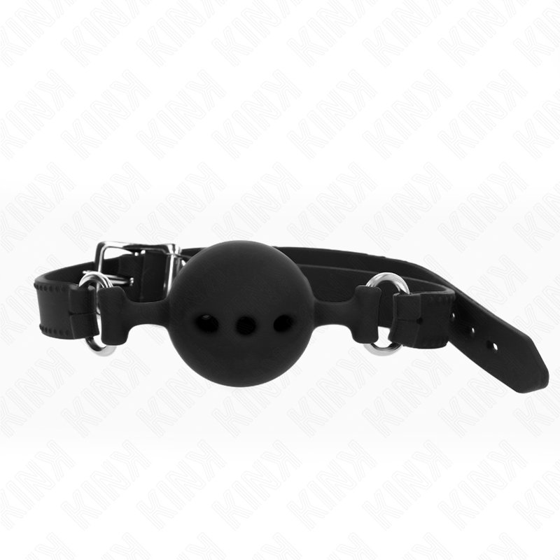 KINK - BAVAGLIO IN SILICONE INTERO 55 x 2 CM CON SFERA DA 5 CM MISURA L NERO REGOLABILE 35-51 CM - KINK COLLAR & GAG | Lingerie Harness Boutique