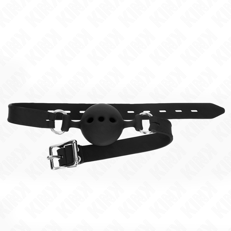 KINK - BAVAGLIO IN SILICONE INTERO 55 x 2 CM CON SFERA DA 5 CM MISURA L NERO REGOLABILE 35-51 CM - KINK COLLAR & GAG | Lingerie Harness Boutique