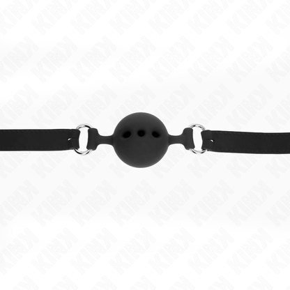 KINK - BAVAGLIO IN SILICONE INTERO 55 x 2 CM CON SFERA DA 5 CM MISURA L NERO REGOLABILE 35-51 CM - Lingerie Harness Boutique | Lingerie Harness Boutique
