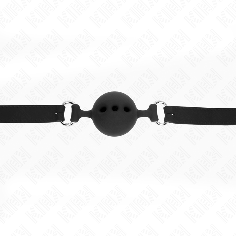 KINK - BAVAGLIO IN SILICONE INTERO 55 x 2 CM CON SFERA DA 5 CM MISURA L NERO REGOLABILE 35-51 CM - KINK COLLAR & GAG | Lingerie Harness Boutique