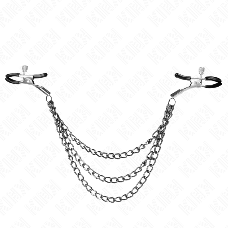 KINK - PINZE PER CAPEzzoli CON 3 CATENE NERE 20/23/28 CM - KINK COLLAR & GAG | Lingerie Harness Boutique