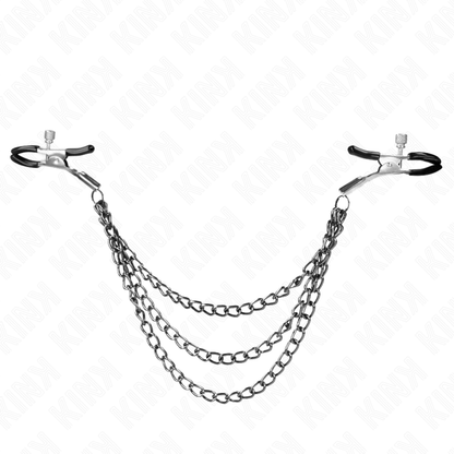 KINK - PINZE PER CAPEzzoli CON 3 CATENE NERE 20/23/28 CM - KINK COLLAR & GAG | Lingerie Harness Boutique