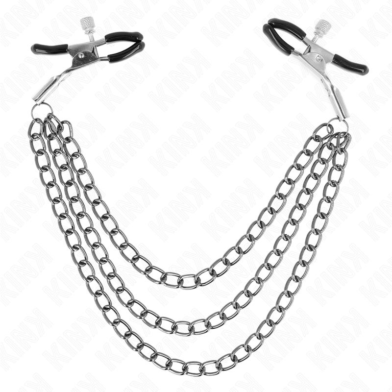 KINK - PINZE PER CAPEzzoli CON 3 CATENE NERE 20/23/28 CM - KINK COLLAR & GAG | Lingerie Harness Boutique