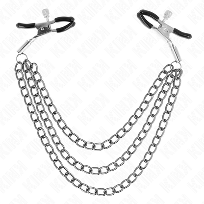 KINK - PINZE PER CAPEzzoli CON 3 CATENE NERE 20/23/28 CM - KINK COLLAR & GAG | Lingerie Harness Boutique