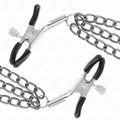 KINK - PINZE PER CAPEzzoli CON 3 CATENE NERE 20/23/28 CM - KINK COLLAR & GAG | Lingerie Harness Boutique