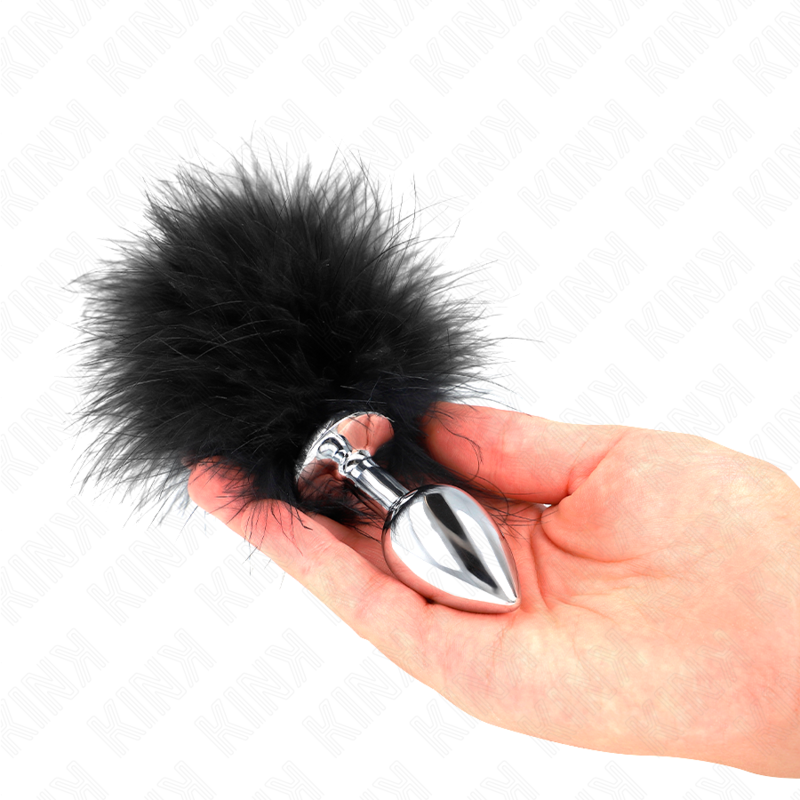 KINK - PLUG ANALE IN ACCIAIO INOSSIDABILE 11 x 7 CM CON PIUMA 11 CM - KINK PLEASURE PLUGS | Lingerie Harness Boutique