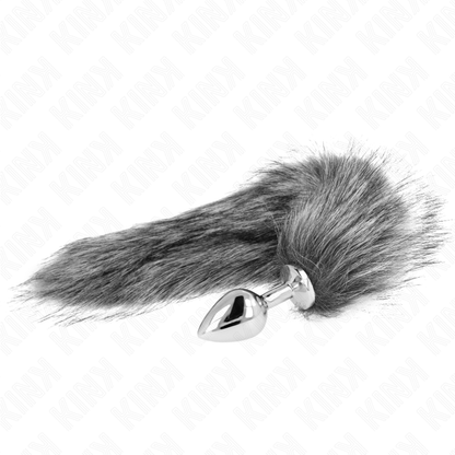 KINK - PLUG ANALE MISURA M 8 X 3,5 CM CON CODA SINTETICA 40 CM GRIGIO - KINK PLEASURE PLUGS | Lingerie Harness Boutique