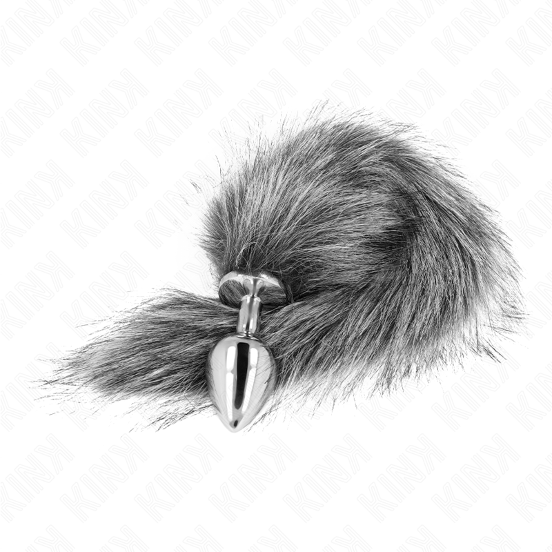 KINK - PLUG ANALE MISURA M 8 X 3,5 CM CON CODA SINTETICA 40 CM GRIGIO - Lingerie Harness Boutique | Lingerie Harness Boutique