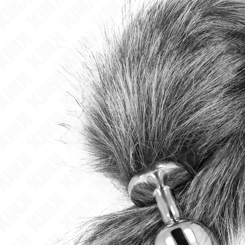 KINK - PLUG ANALE MISURA M 8 X 3,5 CM CON CODA SINTETICA 40 CM GRIGIO - KINK PLEASURE PLUGS | Lingerie Harness Boutique