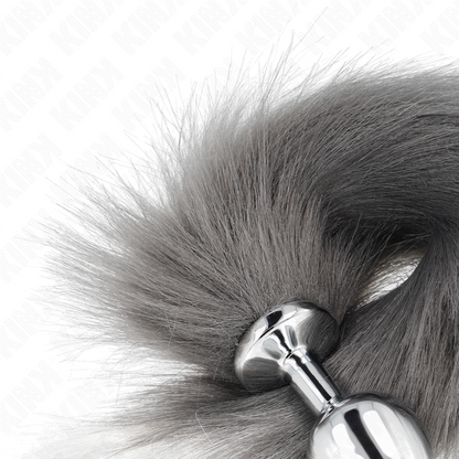 KINK - PLUG ANALE MISURA M 8 X 3,5 CM CON CODA SINTETICA 40 CM GRIGIO E BIANCO - KINK PLEASURE PLUGS | Lingerie Harness Boutique