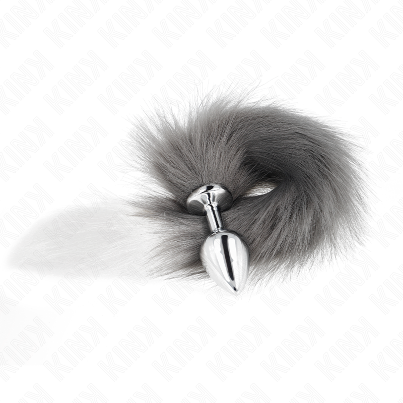 KINK - PLUG ANALE MISURA M 8 X 3,5 CM CON CODA SINTETICA 40 CM GRIGIO E BIANCO - KINK PLEASURE PLUGS | Lingerie Harness Boutique
