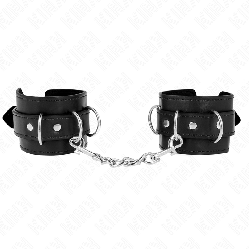 KINK - RESISTENZA DA POLSO CON 3 ANELLI A D REGOLABILE NERO 17,5-25 CM X 6 CM - KINK COLLAR & GAG | Lingerie Harness Boutique