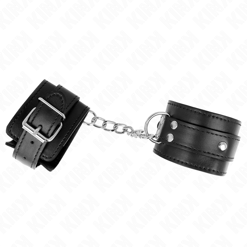 KINK - RESISTENZA DA POLSO CON 3 ANELLI A D REGOLABILE NERO 17,5-25 CM X 6 CM - KINK COLLAR & GAG | Lingerie Harness Boutique