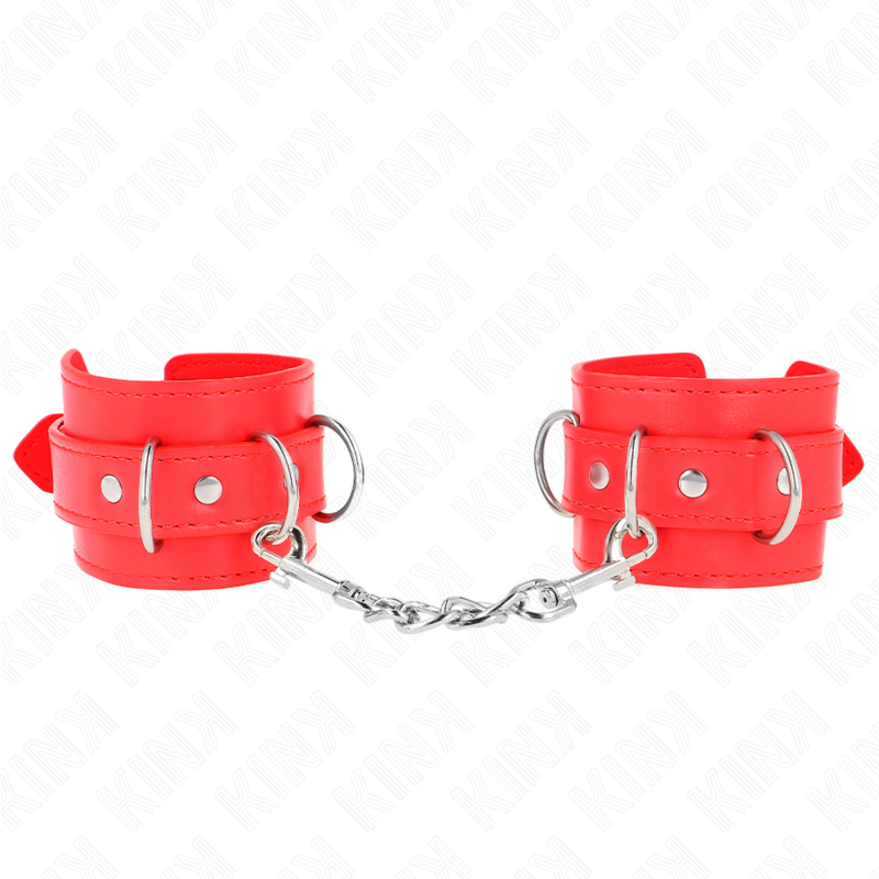 KINK - RESISTENZA DA POLSO CON 3 ANELLI A D REGOLABILE ROSSO 17,5-25 CM X 6 CM - KINK COLLAR & GAG | Lingerie Harness Boutique