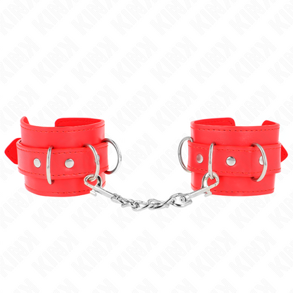 KINK - RESISTENZA DA POLSO CON 3 ANELLI A D REGOLABILE ROSSO 17,5-25 CM X 6 CM - KINK COLLAR & GAG | Lingerie Harness Boutique
