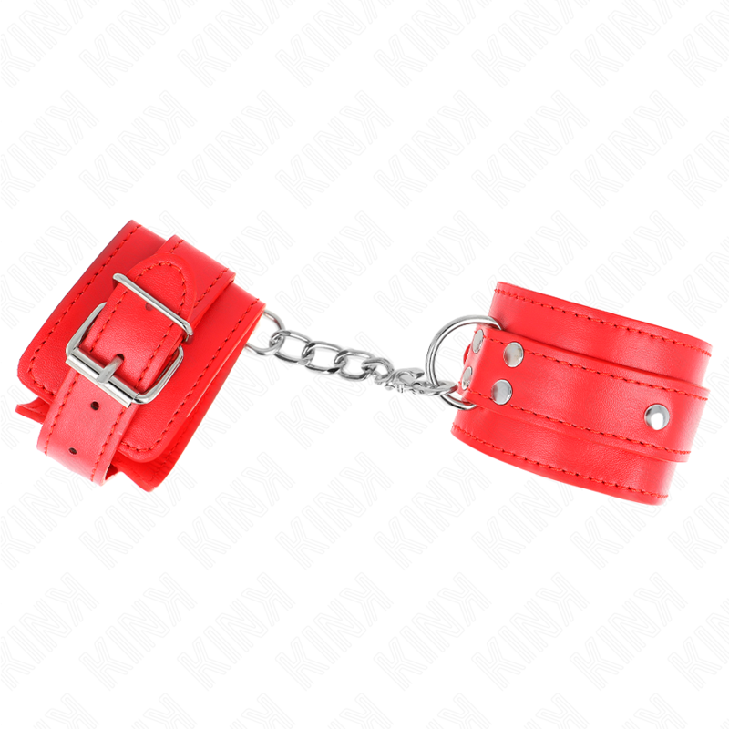 KINK - RESISTENZA DA POLSO CON 3 ANELLI A D REGOLABILE ROSSO 17,5-25 CM X 6 CM - KINK COLLAR & GAG | Lingerie Harness Boutique