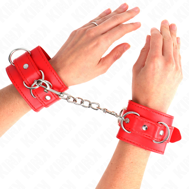 KINK - RESISTENZA DA POLSO CON 3 ANELLI A D REGOLABILE ROSSO 17,5-25 CM X 6 CM - KINK COLLAR & GAG | Lingerie Harness Boutique