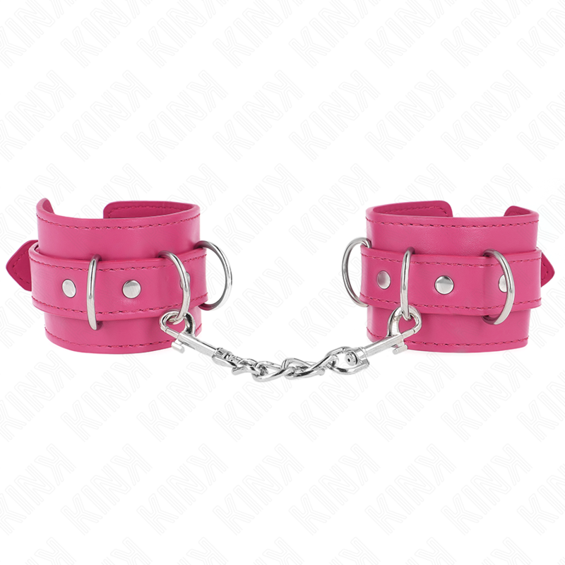 KINK - RESISTENZA DA POLSO CON 3 ANELLI A D REGOLABILE ROSA 17.5-25 CM X 6 CM - KINK COLLAR & GAG | Lingerie Harness Boutique