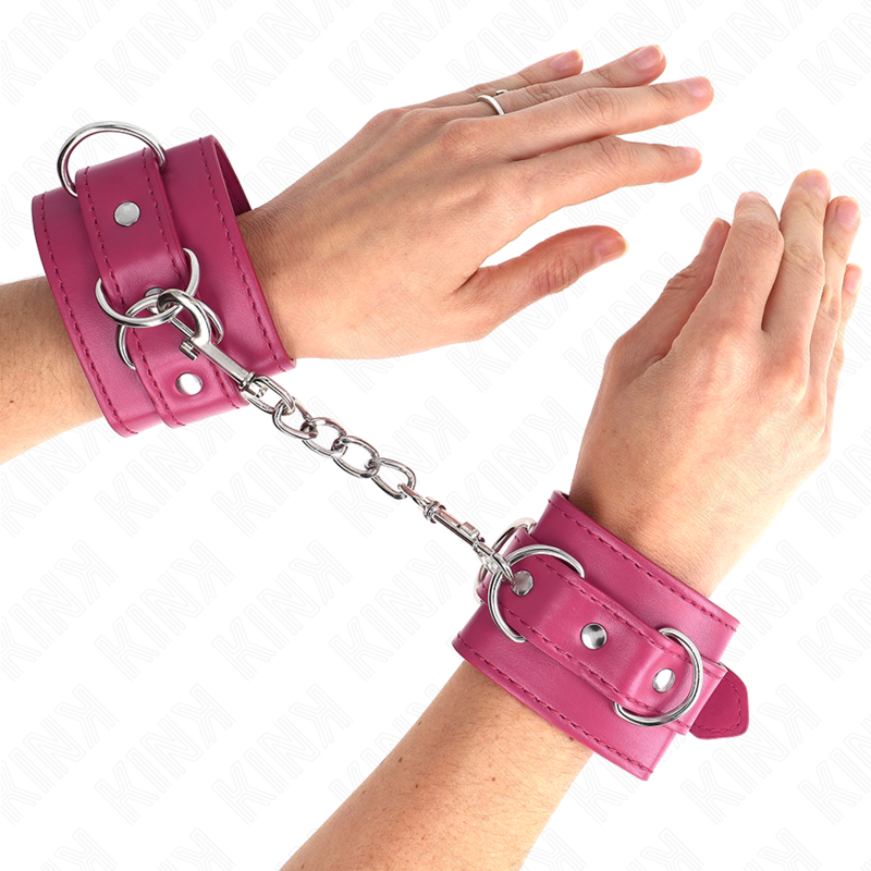 KINK - RESISTENZA DA POLSO CON 3 ANELLI A D REGOLABILE ROSA 17.5-25 CM X 6 CM - KINK COLLAR & GAG | Lingerie Harness Boutique