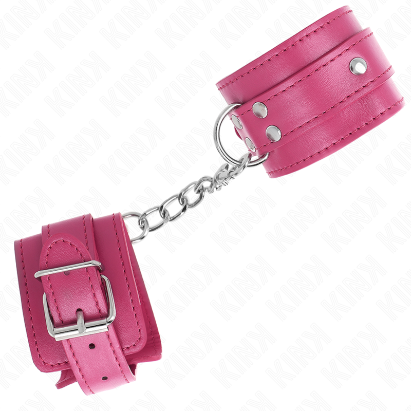 KINK - RESISTENZA DA POLSO CON 3 ANELLI A D REGOLABILE ROSA 17.5-25 CM X 6 CM - KINK COLLAR & GAG | Lingerie Harness Boutique