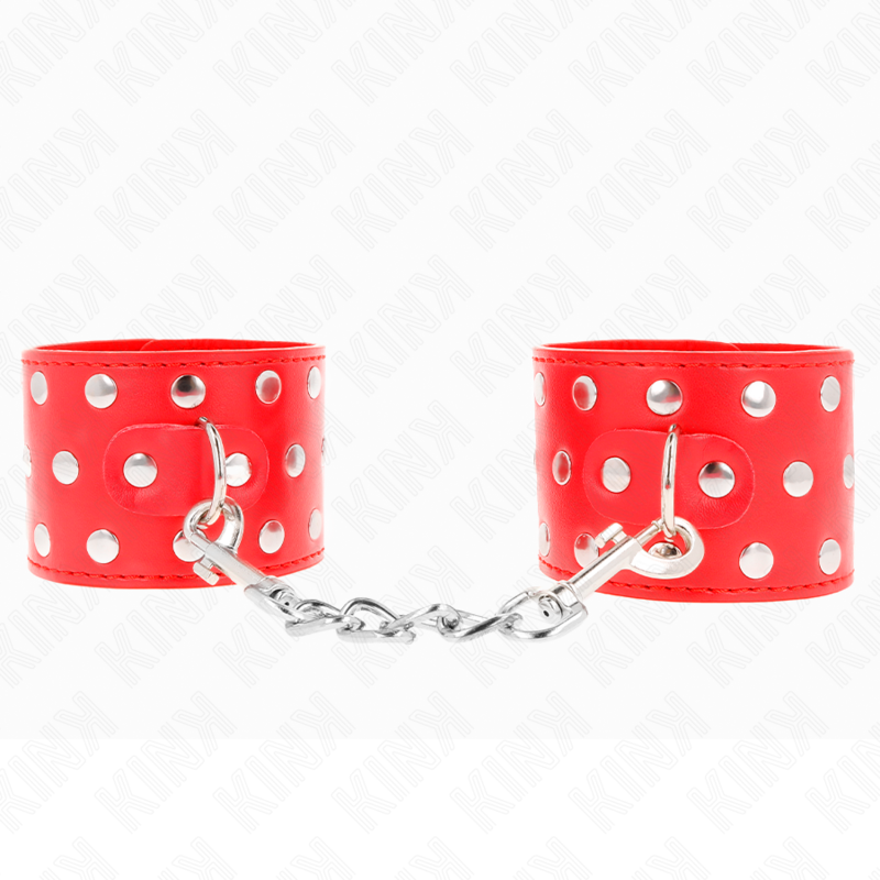KINK - RESISTENZA DA POLSO CON CHIUSURA A SCATTO COMPLETA DI RIVETTI ROSSO REGOLABILE 19-24 CM X 5,5 CM - KINK COLLAR & GAG | Lingerie Harness Boutique