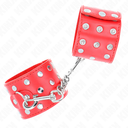 KINK - RESISTENZA DA POLSO CON CHIUSURA A SCATTO COMPLETA DI RIVETTI ROSSO REGOLABILE 19-24 CM X 5,5 CM - KINK COLLAR & GAG | Lingerie Harness Boutique