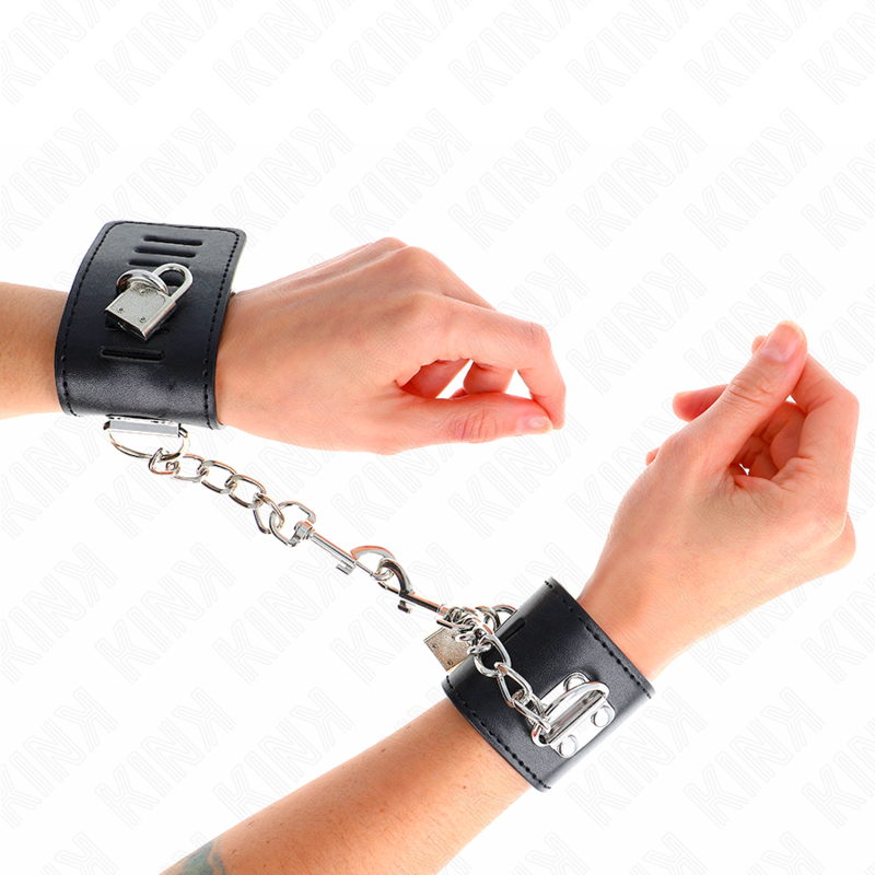 KINK - RESISTENZA DA POLSO CON CHIUSURA A LUCCHETTO NERO REGOLABILE 16-23 CM X 5,5 CM - KINK COLLAR & GAG | Lingerie Harness Boutique