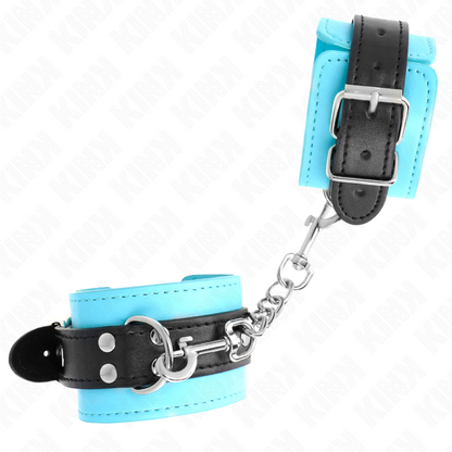KINK - RESISTENZA DA POLSO CON GANCIO BLU IMBOTTITO IN PELLICCIA REGOLABILE 20-28 CM X 5,5 CM - KINK COLLAR & GAG | Lingerie Harness Boutique