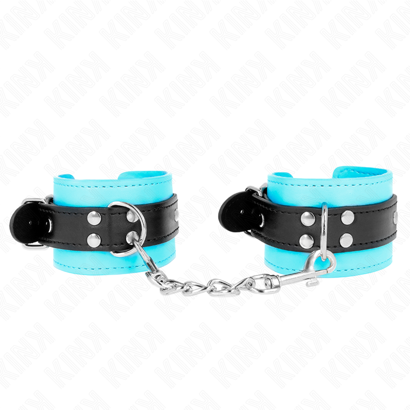 KINK - RESISTENZA DA POLSO CON GANCIO BLU IMBOTTITO IN PELLICCIA REGOLABILE 20-28 CM X 5,5 CM - KINK COLLAR & GAG | Lingerie Harness Boutique