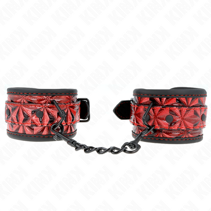 KINK - RESISTENZA DA POLSO CON MOTIVO A DIAMANTI ROSSO SCURO REGOLABILE 17-26 CM X 5,5 CM - KINK COLLAR & GAG | Lingerie Harness Boutique