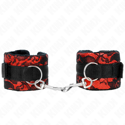 KINK - POLSO CORTO IN PIZZO DI VELLUTO E FASCIA IN NYLON ROSSO / NERO 23 X 6,5 CM - KINK COLLAR & GAG | Lingerie Harness Boutique