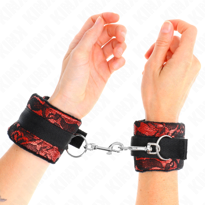 KINK - VELVET LACE SHORT WRIST AND NYLON BAND RED / BLACK 23 X 6.5 CM