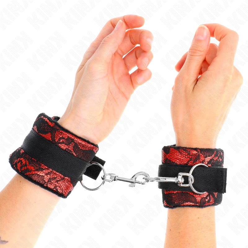 KINK - POLSO CORTO IN PIZZO DI VELLUTO E FASCIA IN NYLON ROSSO / NERO 23 X 6,5 CM - KINK COLLAR & GAG | Lingerie Harness Boutique