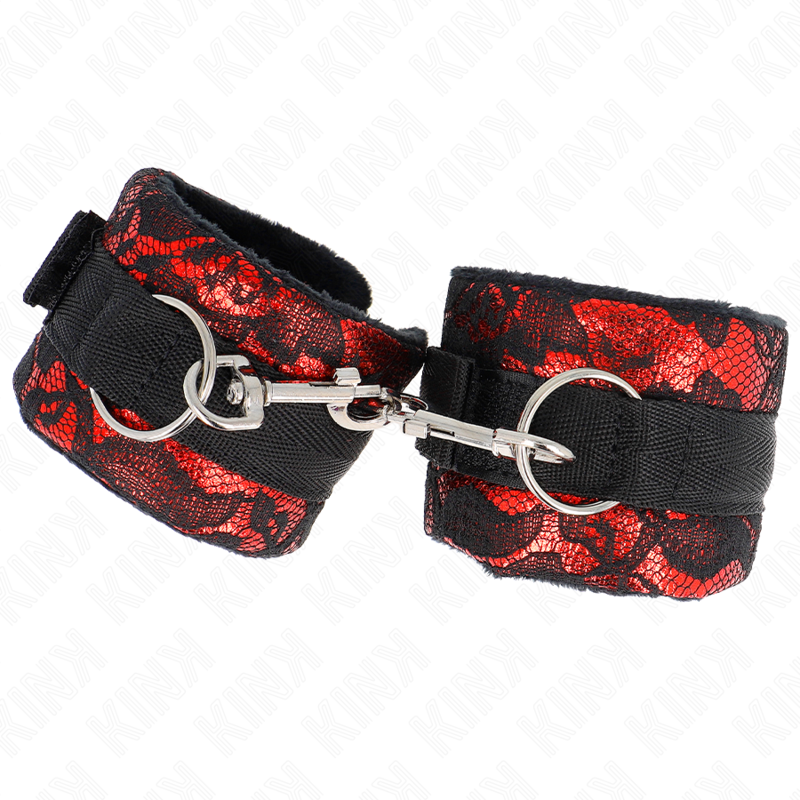 KINK - VELVET LACE SHORT WRIST AND NYLON BAND RED / BLACK 23 X 6.5 CM