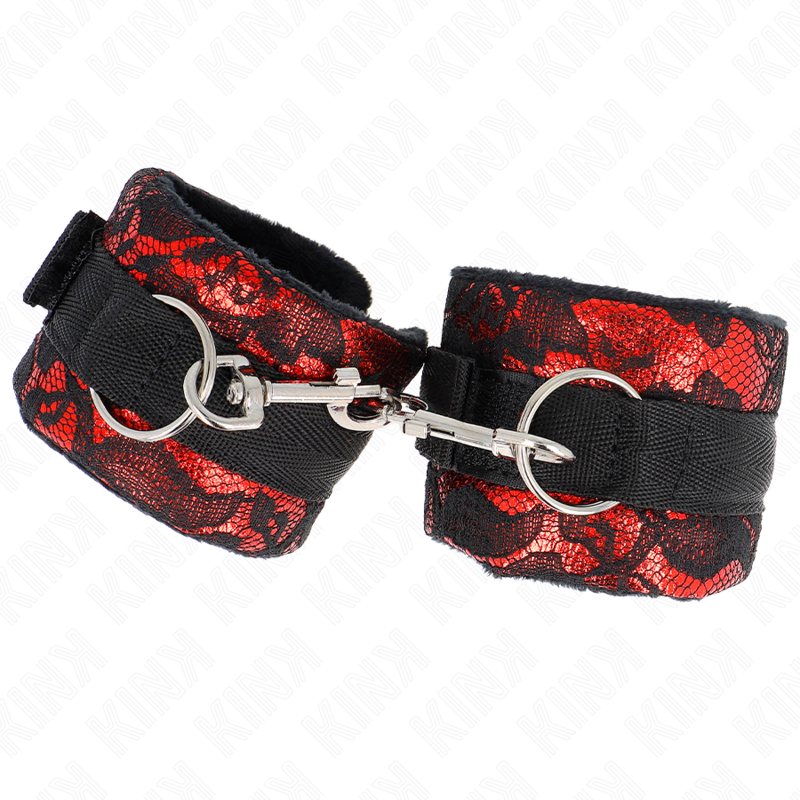 KINK - POLSO CORTO IN PIZZO DI VELLUTO E FASCIA IN NYLON ROSSO / NERO 23 X 6,5 CM - KINK COLLAR & GAG | Lingerie Harness Boutique