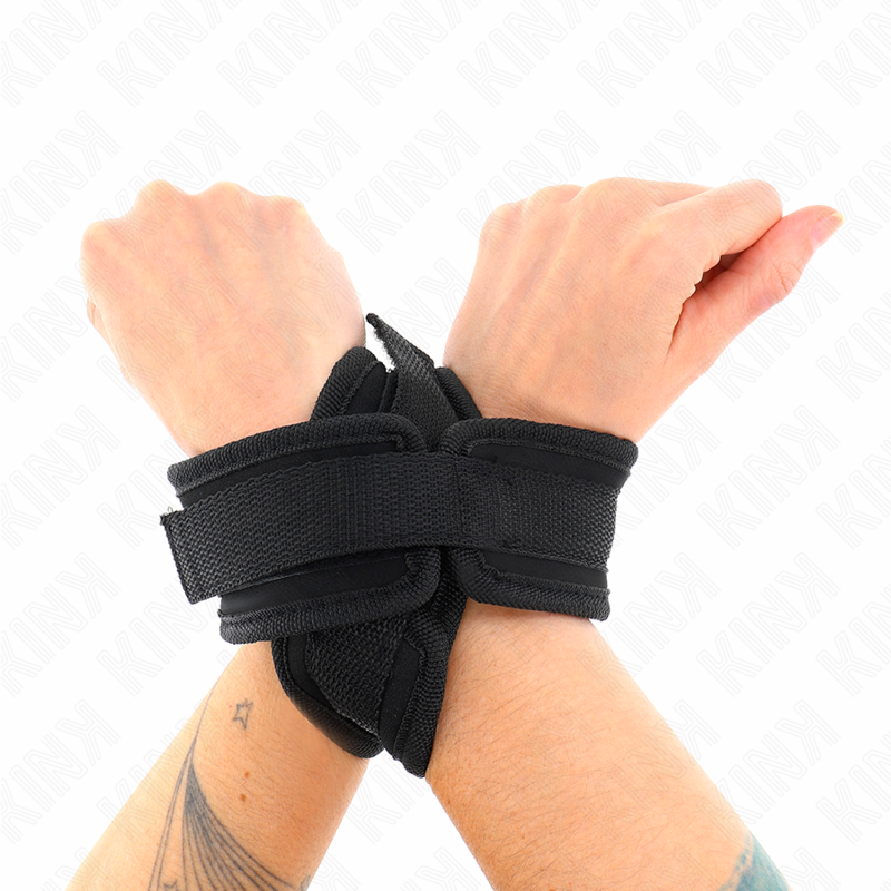 KINK - POLSINI A CROCE NERI 34 X 5,5 CM - KINK COLLAR & GAG | Lingerie Harness Boutique