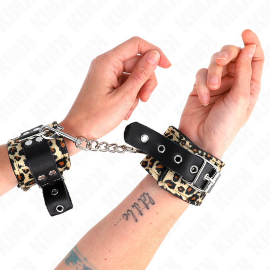 KINK - POGGIAPOLSO IN VERA PELLE LEOPARDATA REGOLABILE 18-29 CM X 5,5 CM - KINK COLLAR & GAG | Lingerie Harness Boutique