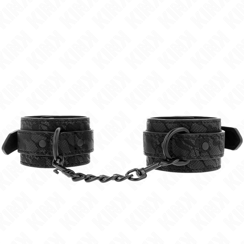 KINK - POLSI RICOPERTI DI PIZZO SCURO REGOLABILI NERO 19-26 CM - KINK COLLAR & GAG | Lingerie Harness Boutique