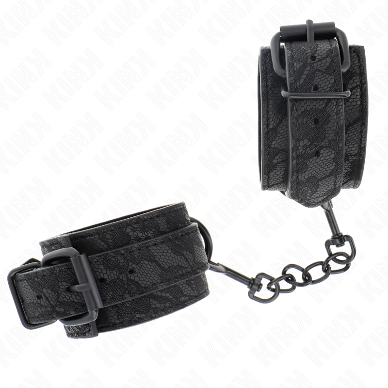 KINK - POLSI RICOPERTI DI PIZZO SCURO REGOLABILI NERO 19-26 CM - KINK COLLAR & GAG | Lingerie Harness Boutique